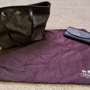 Brown Leather COACH Tote Bag w/ Wallet